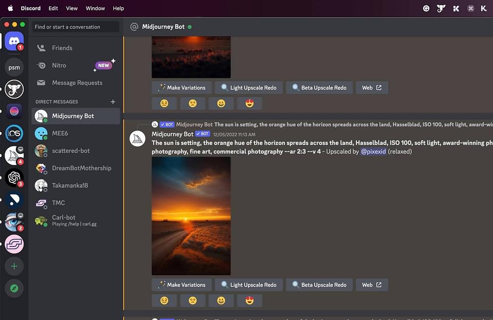 Direct Message the Midjourney Bot